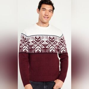 Old Navy SoSoft Maroon White Crewneck Sweater Snowflake Size XL NWOT 3001E